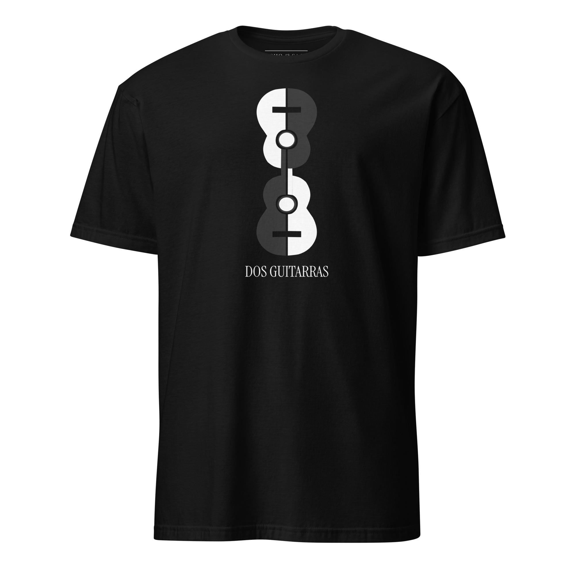 Dos Guitarras T-shirt: Cubist Fusion of Music, Art, and Harmony