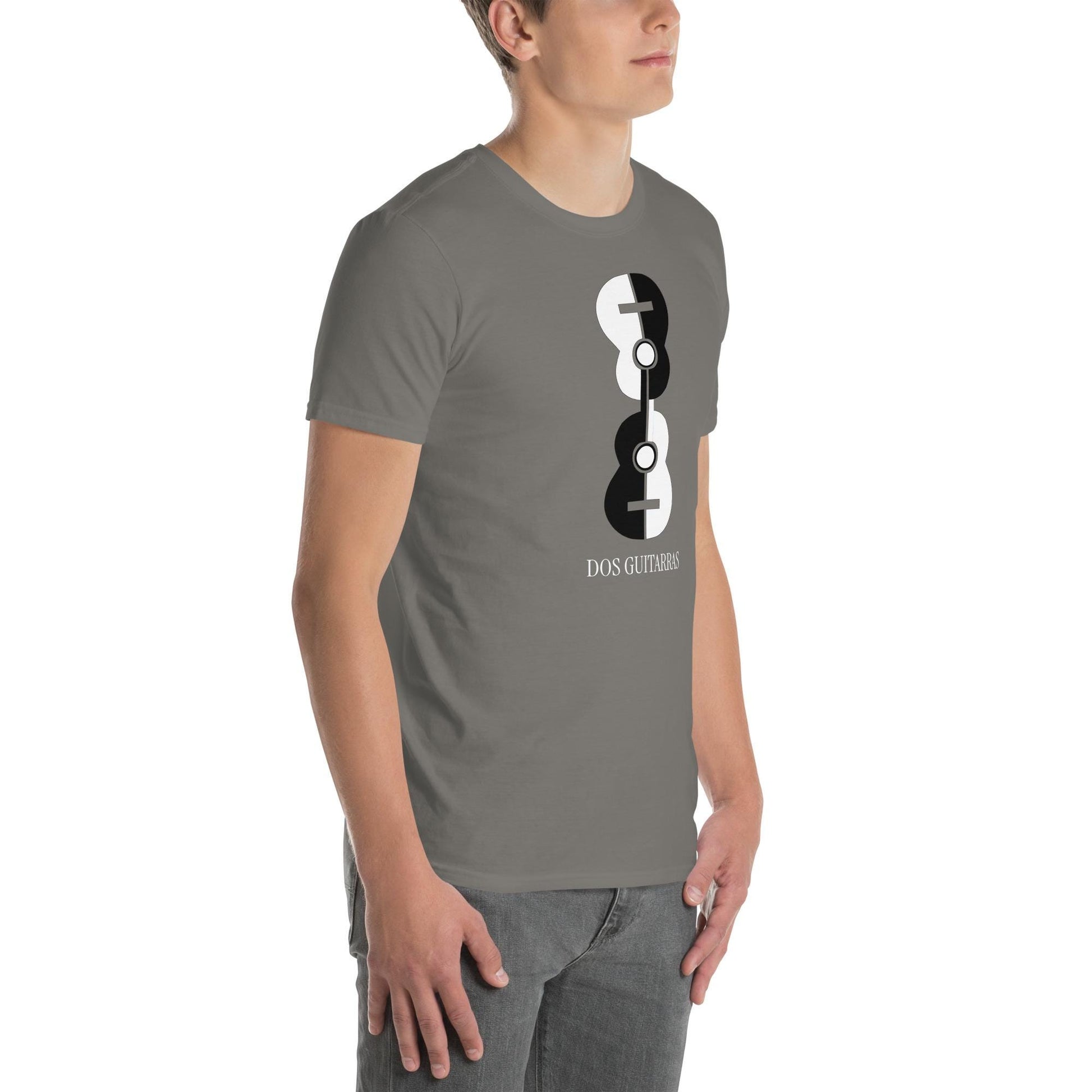 Dos Guitarras T-shirt: Cubist Fusion of Music, Art, and Harmony