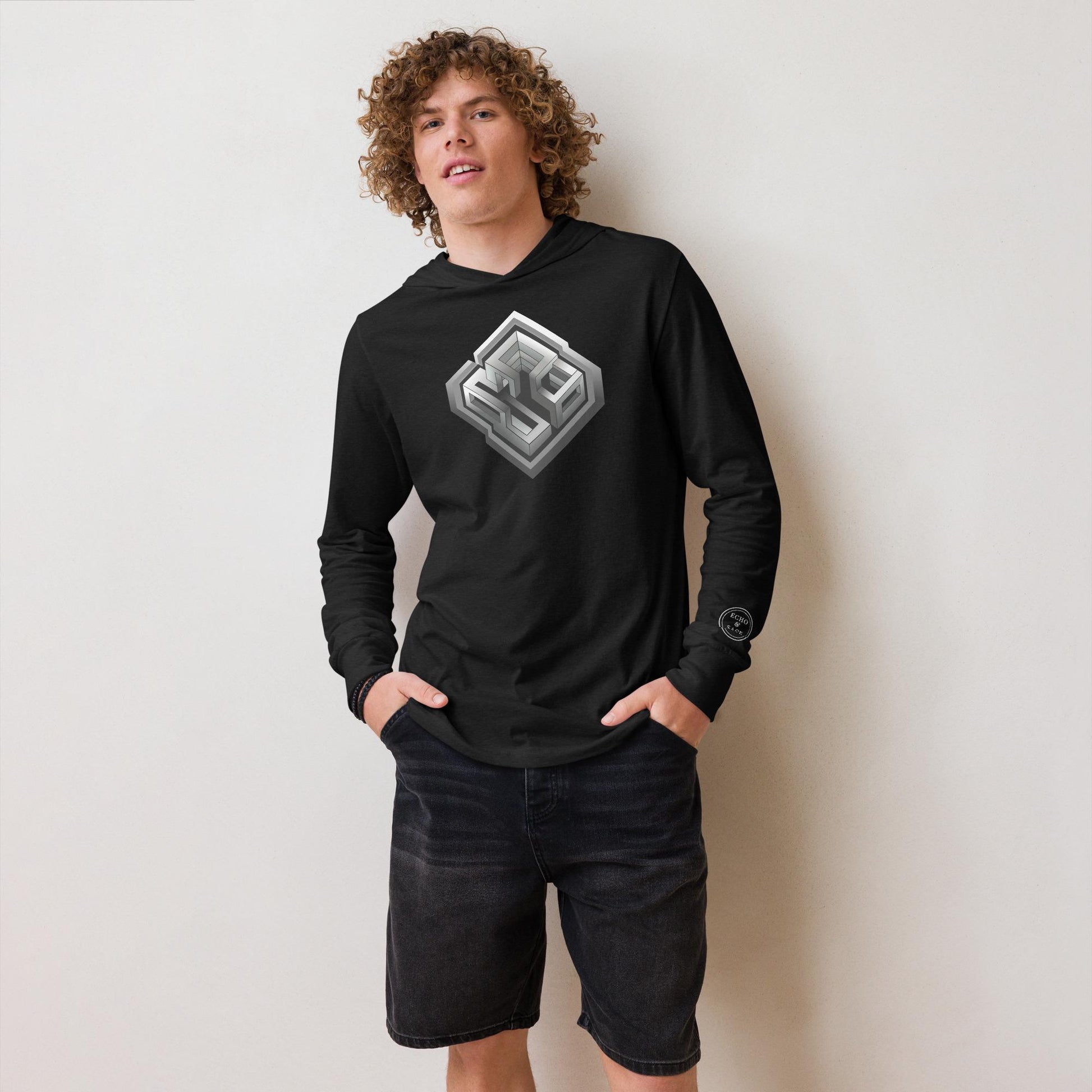 Abstract Gradient House Hooded long-sleeve tee