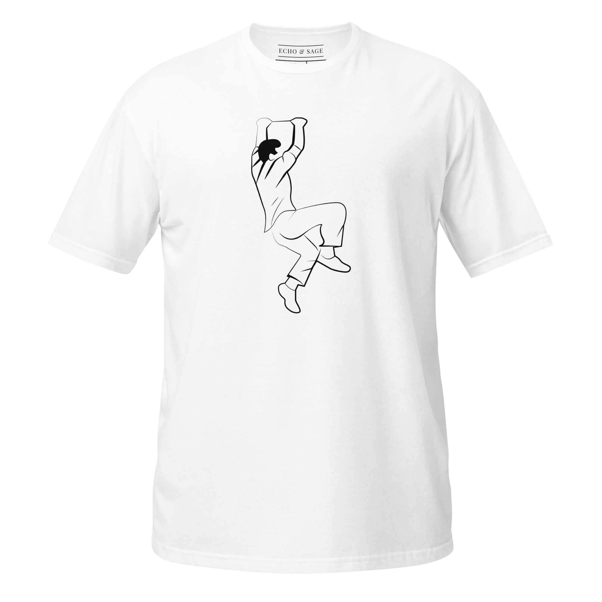 Line Drawing of Man Hanging on to a Ledge Tee