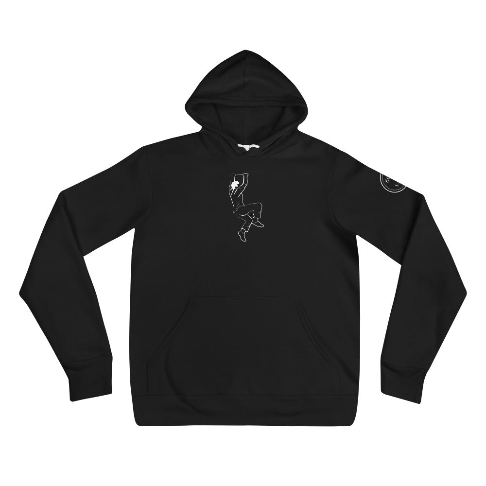 Line Drawing of Man Hanging on to a Ledge Hoodie