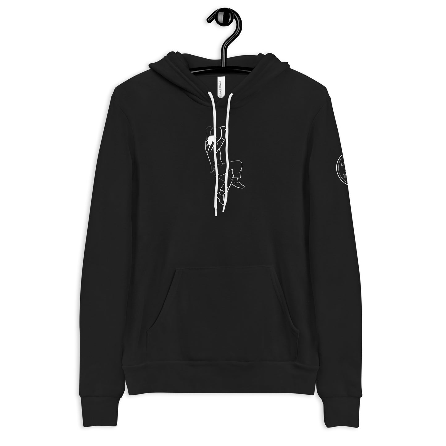 Line Drawing of Man Hanging on to a Ledge Hoodie